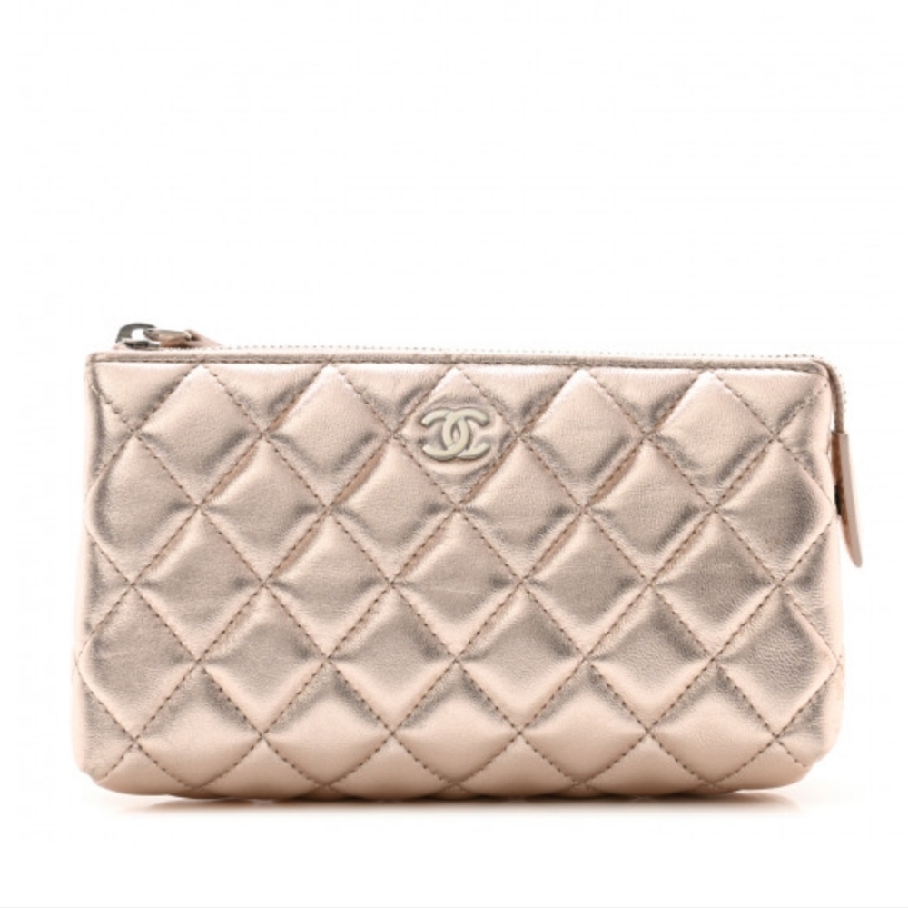 RARE Chanel Lambskin Metallic Rose Gold Pouch